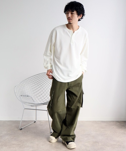 DISCUS(ディスカス)の「【DISCUS/ディスカス】ワッフル サーマル ヘンリーネック ロングスリーブTシャツ(Tシャツ/カットソー・メンズ・クリーム/ネイビー/ダークグリーン/ブラック・L/XL/M)」の14枚目の写真