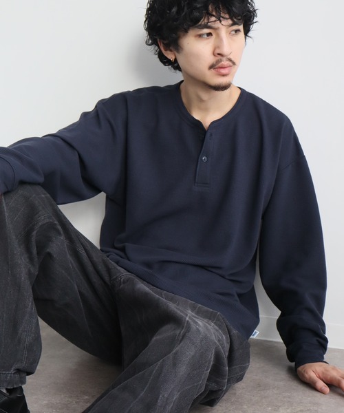 DISCUS(ディスカス)の「【DISCUS/ディスカス】ワッフル サーマル ヘンリーネック ロングスリーブTシャツ(Tシャツ/カットソー・メンズ・クリーム/ネイビー/ダークグリーン/ブラック・L/XL/M)」の21枚目の写真
