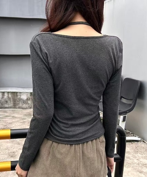 SHEENA（シーナ）の「レイヤードライクドレープトップス（Tシャツ/カットソー・レディース・チャコールグレー/ホワイト/ブラック/モカ・M）」の12枚目の写真