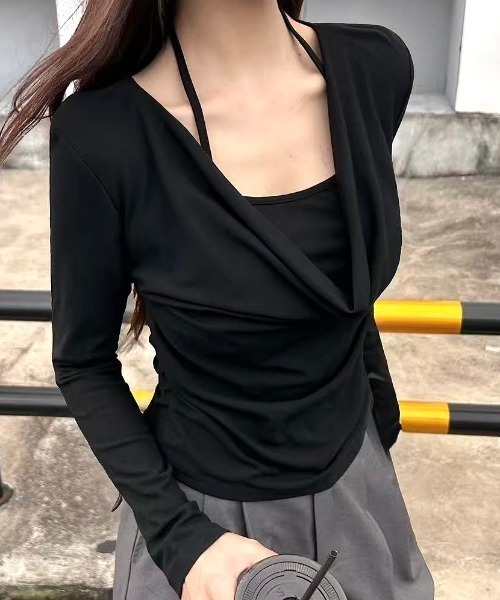 SHEENA（シーナ）の「レイヤードライクドレープトップス（Tシャツ/カットソー・レディース・チャコールグレー/ホワイト/ブラック/モカ・M）」の19枚目の写真