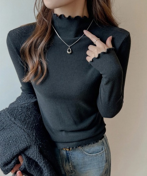yuue' ( wear )(ユーイ)の「メロウハイネック起毛リブロングTシャツ(Tシャツ/カットソー・レディース・ブラック/ホワイト/チャコールグレー/アイボリー/グレー・FREE)」の3枚目の写真