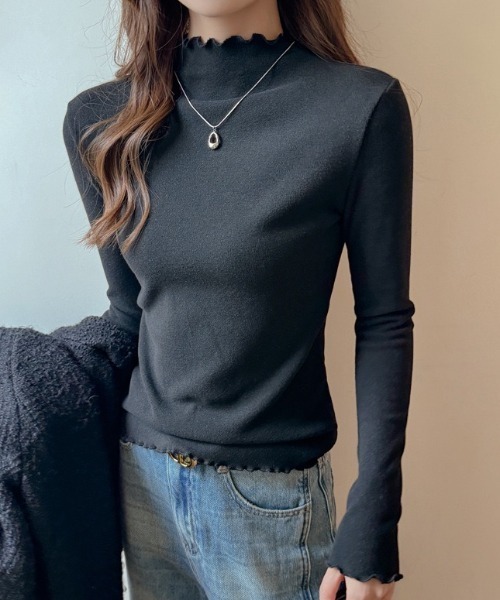 yuue' ( wear )(ユーイ)の「メロウハイネック起毛リブロングTシャツ(Tシャツ/カットソー・レディース・ブラック/ホワイト/チャコールグレー/アイボリー/グレー・FREE)」の14枚目の写真