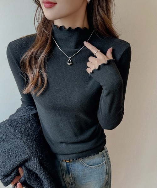 yuue' ( wear )(ユーイ)の「メロウハイネック起毛リブロングTシャツ(Tシャツ/カットソー・レディース・ブラック/ホワイト/チャコールグレー/アイボリー/グレー・FREE)」の13枚目の写真