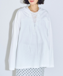CITYSHOP（シティーショップ）の「《追加3》[THE MOOD]レースアップロングTシャツ（Tシャツ/カットソー）」