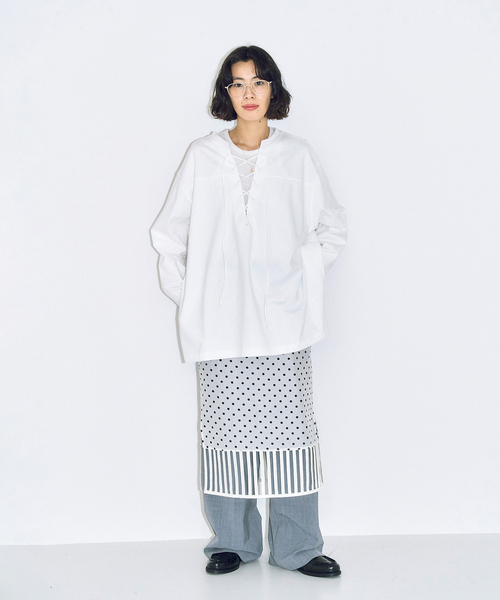 CITYSHOP（シティーショップ）の「《追加3》[THE MOOD]レースアップロングTシャツ（Tシャツ/カットソー・レディース・ブラック/ホワイト・FREE）」の9枚目の写真