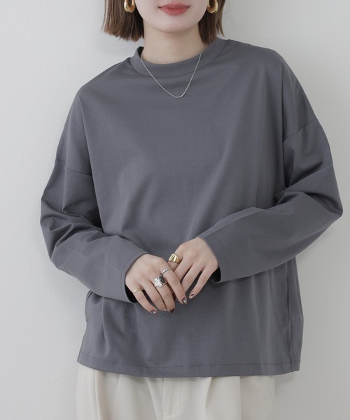 OMNES(オムネス)の「e voi sorona ドロップショルダー長袖(Tシャツ/カットソー・レディース・ブラック/ベージュ/グリーン/グレー・FREE)」の2枚目の写真