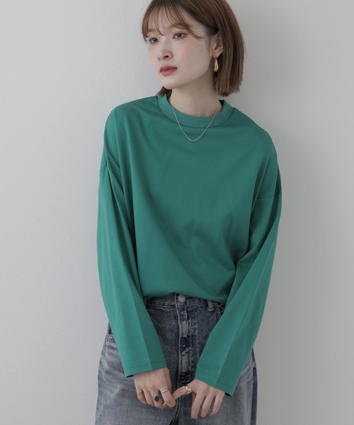 OMNES(オムネス)の「e voi sorona ドロップショルダー長袖(Tシャツ/カットソー・レディース・ブラック/ベージュ/グリーン/グレー・FREE)」の4枚目の写真