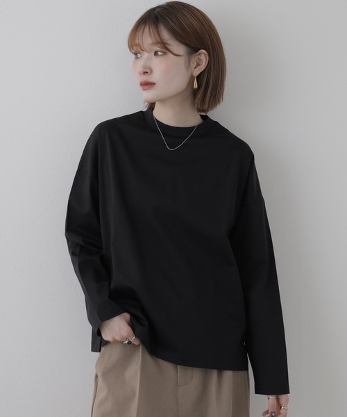 OMNES(オムネス)の「e voi sorona ドロップショルダー長袖(Tシャツ/カットソー・レディース・ブラック/ベージュ/グリーン/グレー・FREE)」の1枚目の写真