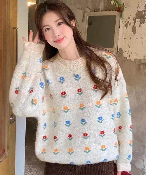 Teem Store（チームストア）の「フラワー柄ジャガード モヘアライクルーズニットプルオーバー（ニット/セーター・レディース・グレー/ブルー/アイボリー・M）」の15枚目の写真