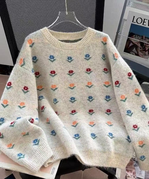 Teem Store（チームストア）の「フラワー柄ジャガード モヘアライクルーズニットプルオーバー（ニット/セーター・レディース・グレー/ブルー/アイボリー・M）」の20枚目の写真