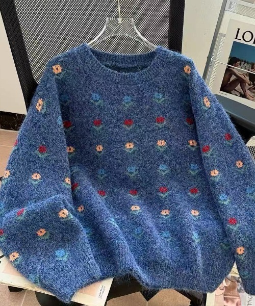 Teem Store（チームストア）の「フラワー柄ジャガード モヘアライクルーズニットプルオーバー（ニット/セーター・レディース・グレー/ブルー/アイボリー・M）」の22枚目の写真