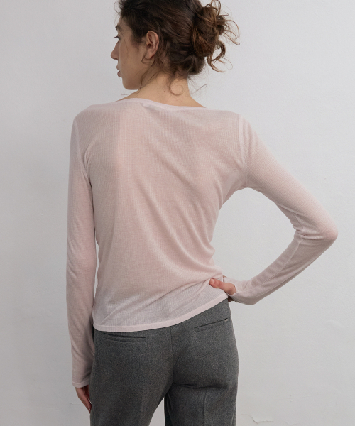LMOOD WOMEN(エルムード ウーマン)の「JANE リブシアーTシャツ ペールピンク(Tシャツ/カットソー・レディース・その他・36/38)」の1枚目の写真