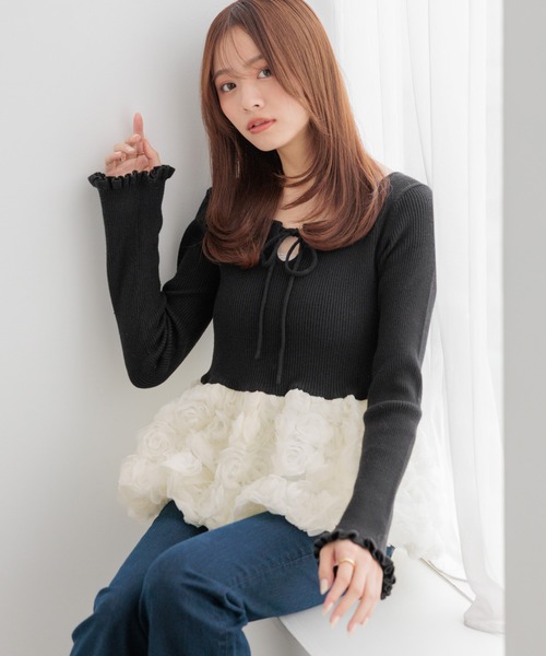 Heather(ヘザー)の「チュールドッキングニット 1096098(ニット/セーター・レディース・アイボリー/グレー/ブラック・FREE)」の8枚目の写真