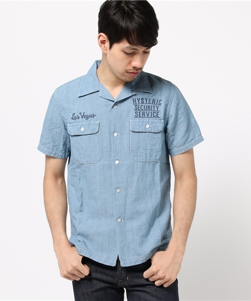 HYSTERIC GLAMOUR（ヒステリックグラマー）の「LAS VEGAS刺繍 半袖オープンカラーSH（シャツ/ブラウス・メンズ・ホワイト/インディゴブルー/ブラック・LARGE/MEDIUM/SMALL）」の4枚目の写真
