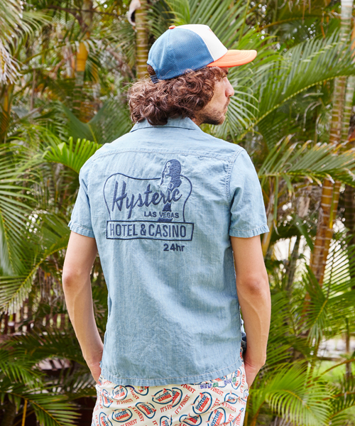 HYSTERIC GLAMOUR（ヒステリックグラマー）の「LAS VEGAS刺繍 半袖オープンカラーSH（シャツ/ブラウス・メンズ・ホワイト/インディゴブルー/ブラック・LARGE/MEDIUM/SMALL）」の5枚目の写真