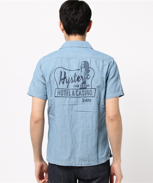 HYSTERIC GLAMOUR（ヒステリックグラマー）の「LAS VEGAS刺繍 半袖オープンカラーSH（シャツ/ブラウス・メンズ・ホワイト/インディゴブルー/ブラック・LARGE/MEDIUM/SMALL）」の7枚目の写真