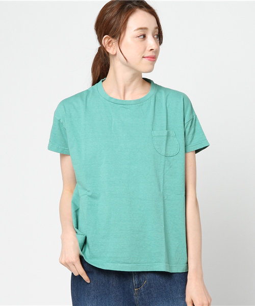 OMNIGOD（オムニゴッド）の「[OMNIGOD / オムニゴッド]　ラフィー天竺半袖マニッシュポケットＴシャツ（Tシャツ/カットソー・レディース・ネイビー/イエロー/ホワイト/ライトグリーン/サーモンピンク/ライトベージュ/サックスブルー・2）」の16枚目の写真