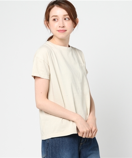 OMNIGOD（オムニゴッド）の「[OMNIGOD / オムニゴッド]　ラフィー天竺半袖マニッシュポケットＴシャツ（Tシャツ/カットソー・レディース・ネイビー/イエロー/ホワイト/ライトグリーン/サーモンピンク/ライトベージュ/サックスブルー・2）」の3枚目の写真