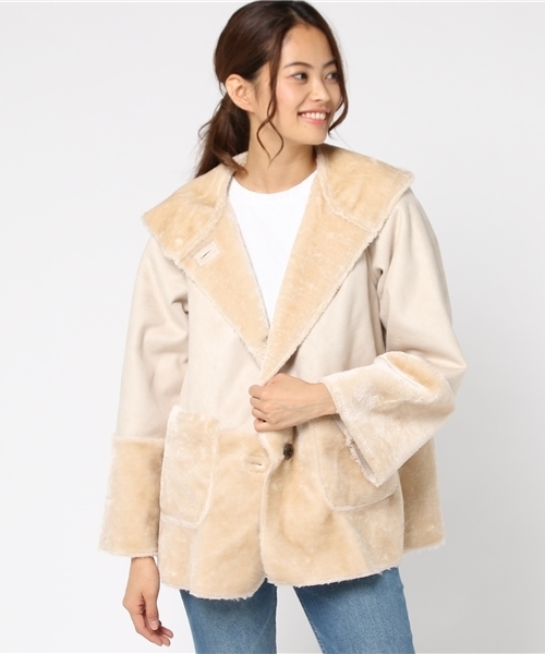 LBC（エルビーシー）の「フェイクスエードハーフボアジャケット                  （その他アウター・レディース・オフホワイト/ネイビー・LARGE/MEDIUM）」の10枚目の写真