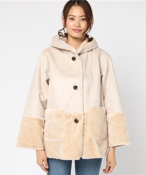LBC（エルビーシー）の「フェイクスエードハーフボアジャケット                  （その他アウター・レディース・オフホワイト/ネイビー・LARGE/MEDIUM）」の8枚目の写真