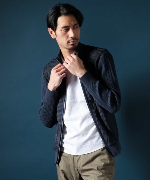 MICHEL KLEIN HOMME (ミッシェルクランオム)の「ニットブルゾン(AIR)(カーディガン/ボレロ・メンズ・ホワイト/ネイビー・MEDIUM/LARGE/X-LARGE)」の4枚目の写真
