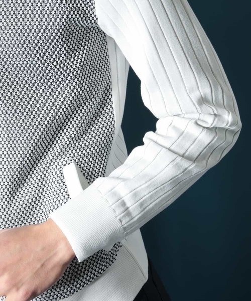 MICHEL KLEIN HOMME (ミッシェルクランオム)の「ニットブルゾン(AIR)(カーディガン/ボレロ・メンズ・ホワイト/ネイビー・MEDIUM/LARGE/X-LARGE)」の6枚目の写真