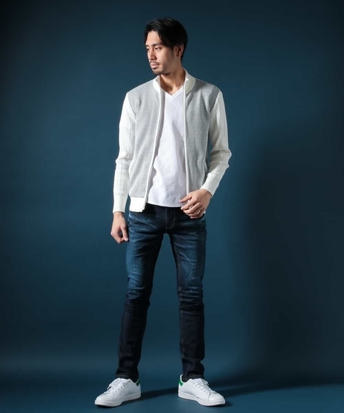 MICHEL KLEIN HOMME (ミッシェルクランオム)の「ニットブルゾン(AIR)(カーディガン/ボレロ・メンズ・ホワイト/ネイビー・MEDIUM/LARGE/X-LARGE)」の9枚目の写真