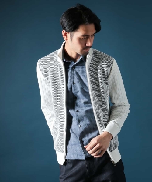 MICHEL KLEIN HOMME (ミッシェルクランオム)の「ニットブルゾン(AIR)(カーディガン/ボレロ・メンズ・ホワイト/ネイビー・MEDIUM/LARGE/X-LARGE)」の10枚目の写真