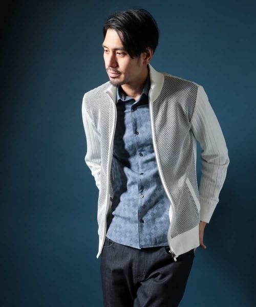 MICHEL KLEIN HOMME (ミッシェルクランオム)の「ニットブルゾン(AIR)(カーディガン/ボレロ・メンズ・ホワイト/ネイビー・MEDIUM/LARGE/X-LARGE)」の11枚目の写真