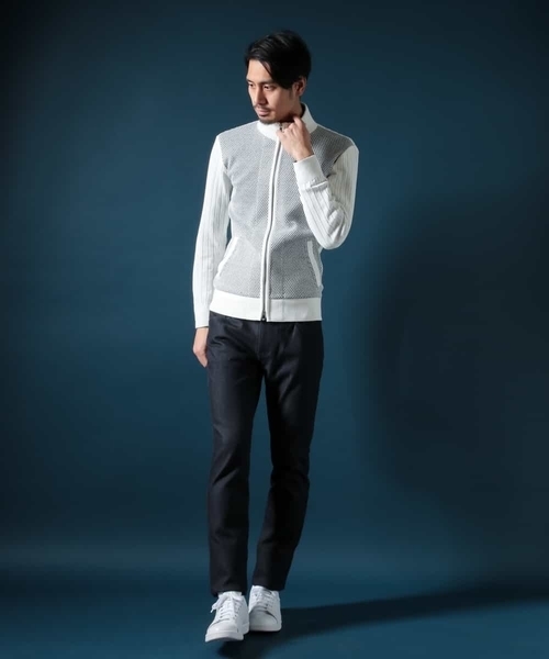 MICHEL KLEIN HOMME (ミッシェルクランオム)の「ニットブルゾン(AIR)(カーディガン/ボレロ・メンズ・ホワイト/ネイビー・MEDIUM/LARGE/X-LARGE)」の12枚目の写真