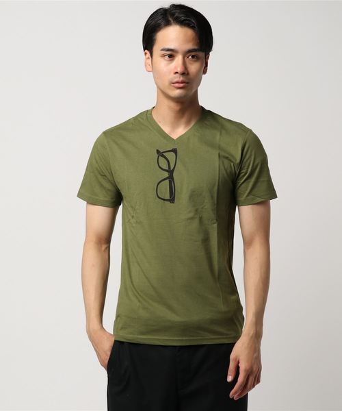 Adposion アドポーション の Web店限定 Blade フェイクサングラスプリント Vネックｔ Tシャツ カットソー Wear