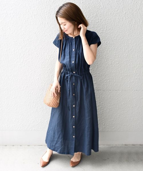 liflattie ships（リフラティ シップス）の「liflattie ships:リネンオープンワンピース◇（ワンピース・レディース・ネイビー/カーキ/パープル・SMALL/MEDIUM）」の3枚目の写真