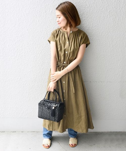 liflattie ships（リフラティ シップス）の「liflattie ships:リネンオープンワンピース◇（ワンピース・レディース・ネイビー/カーキ/パープル・SMALL/MEDIUM）」の2枚目の写真