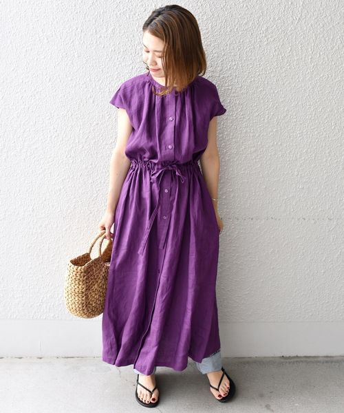 liflattie ships（リフラティ シップス）の「liflattie ships:リネンオープンワンピース◇（ワンピース・レディース・ネイビー/カーキ/パープル・SMALL/MEDIUM）」の15枚目の写真
