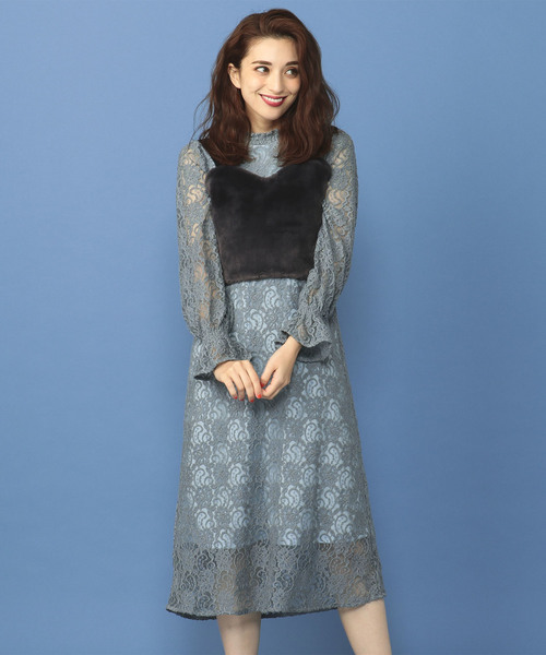 MIIA（ミーア）の「ファービスチェ×レースワンピースセット