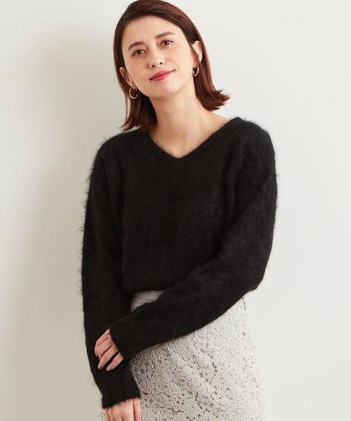 green label relaxing（グリーンレーベルリラクシング）の「CS カシミヤ ヘアリー Vネック ニット（ニット/セーター・レディース・ブラック/ベージュ/ピンク・FREE）」の12枚目の写真