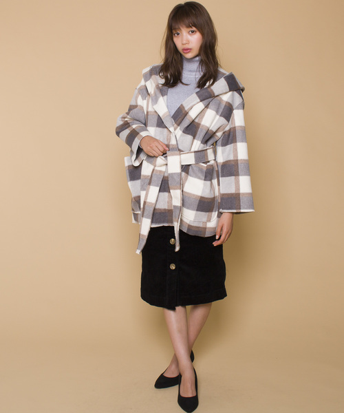 LUGG NAGG（ラグナグ）の「【Jewelobe/ ジュエローブ】チェック ガウンコート（その他アウター・レディース・グレー/ピンク・FREE）」の5枚目の写真