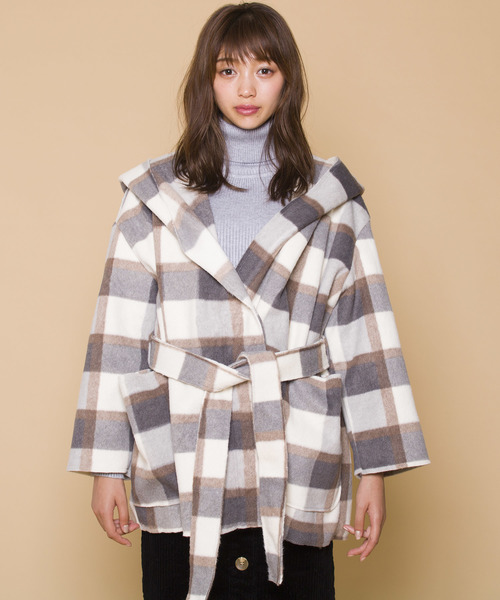 LUGG NAGG（ラグナグ）の「【Jewelobe/ ジュエローブ】チェック ガウンコート（その他アウター・レディース・グレー/ピンク・FREE）」の4枚目の写真