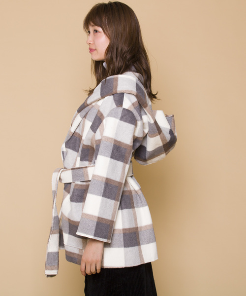 LUGG NAGG（ラグナグ）の「【Jewelobe/ ジュエローブ】チェック ガウンコート（その他アウター・レディース・グレー/ピンク・FREE）」の3枚目の写真