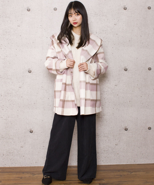 LUGG NAGG（ラグナグ）の「【Jewelobe/ ジュエローブ】チェック ガウンコート（その他アウター・レディース・グレー/ピンク・FREE）」の6枚目の写真