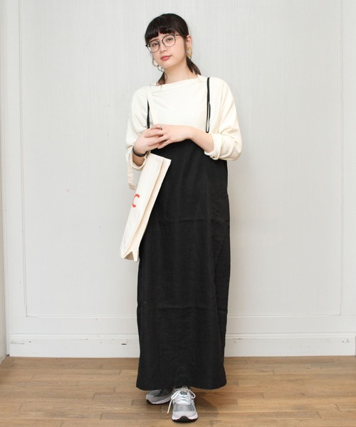 D.M.G.(ドミンゴ)の「D.M.G. / ディーエムジー リネンストレッチサロペットスカート 17-413(サロペット/オーバーオール・レディース・ブラック/ベージュ・FREE)」の13枚目の写真
