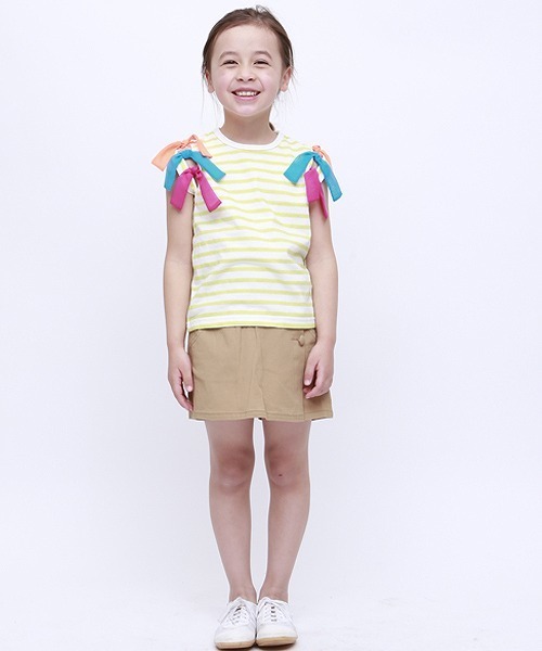 RUGGEDWORKS（ラゲッドワークス）の「キッズ 天竺ボーダー柄 リボンノースリーブTシャツ（Tシャツ/カットソー・キッズ・イエロー/ブルー系その他4・110cm/140cm/130cm/100cm/120cm/90cm）」の9枚目の写真