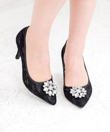 レースビジューポインテッドトゥパンプス