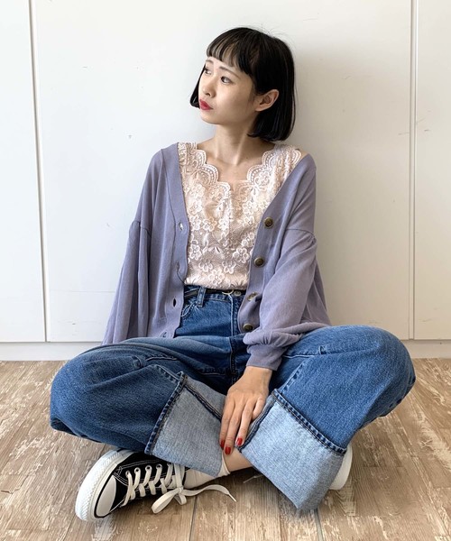 E hyphen world gallery(イーハイフンワールドギャラリー)の「Vネックレースタンク(その他アンダーウェア/インナー・レディース・ブラック/ベージュ/ブラウン/オフホワイト・FREE)」の4枚目の写真