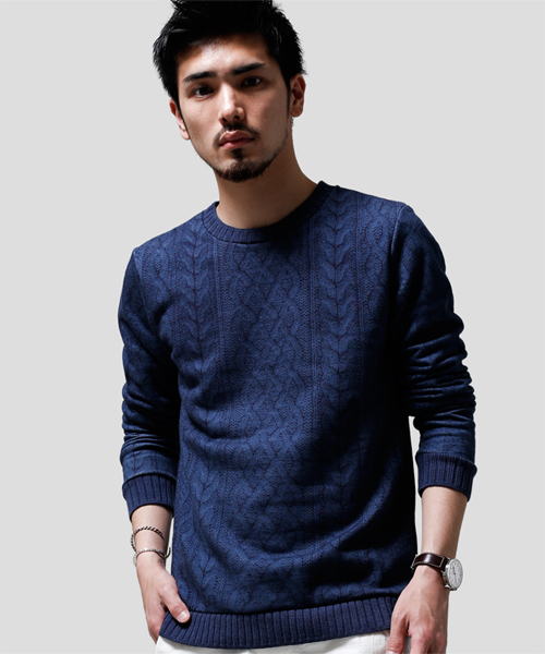 NANO universe(ナノユニバース)の「KNIT PRINT SWEAT(スウェット・メンズ・アイボリー/グレー/ブルー/ネイビー・LARGE/SMALL/MEDIUM)」の1枚目の写真