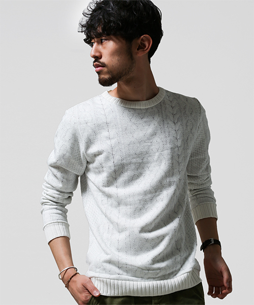 NANO universe(ナノユニバース)の「KNIT PRINT SWEAT(スウェット・メンズ・アイボリー/グレー/ブルー/ネイビー・LARGE/SMALL/MEDIUM)」の2枚目の写真