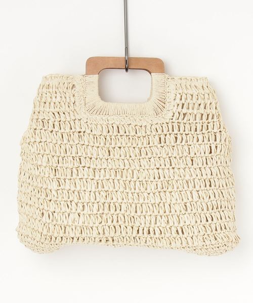 LAP（ラップ）の「【Port / ポート】ウッドハンドル ストロー編みバッグ（トートバッグ・レディース・ブラウン/オフホワイト・FREE）」の4枚目の写真