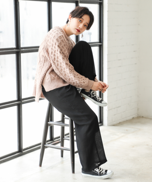 PAGEBOY（ページボーイ）の「ケーブルクルーネックプルオーバー（ニット/セーター・レディース・パープル/オフホワイト/ライトブラウン・FREE）」の9枚目の写真