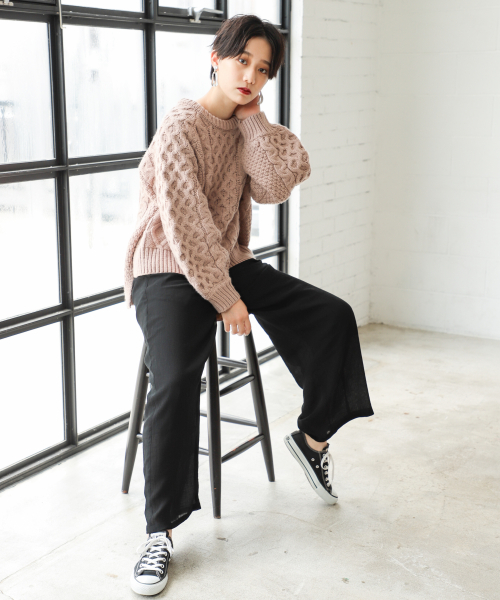 PAGEBOY（ページボーイ）の「ケーブルクルーネックプルオーバー（ニット/セーター・レディース・パープル/オフホワイト/ライトブラウン・FREE）」の10枚目の写真