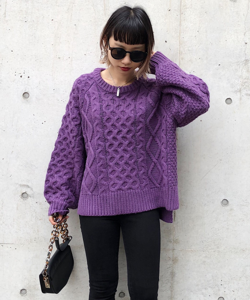 PAGEBOY（ページボーイ）の「ケーブルクルーネックプルオーバー（ニット/セーター・レディース・パープル/オフホワイト/ライトブラウン・FREE）」の12枚目の写真